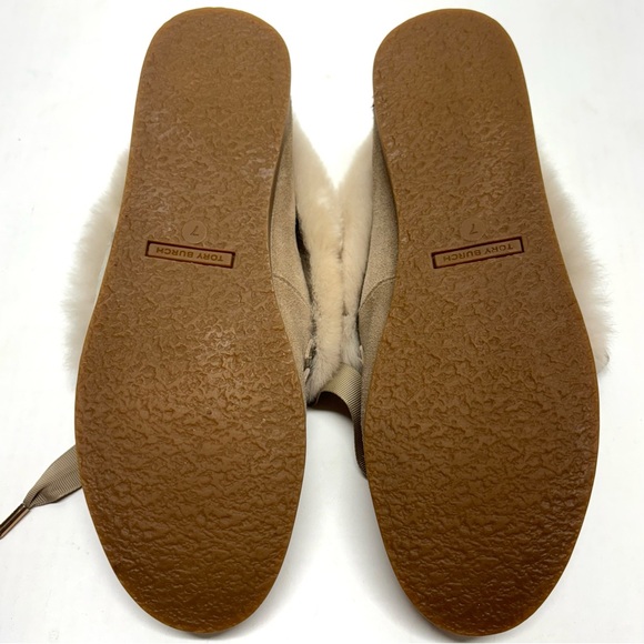 Tory Burch Aberdeen Split Suede Genuine Rabbit Fur Trim Slipper Natural/Camel 7 - Picture 9 of 17